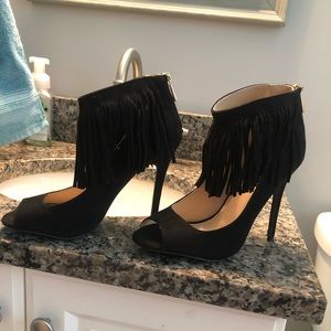 Black fringe heels
